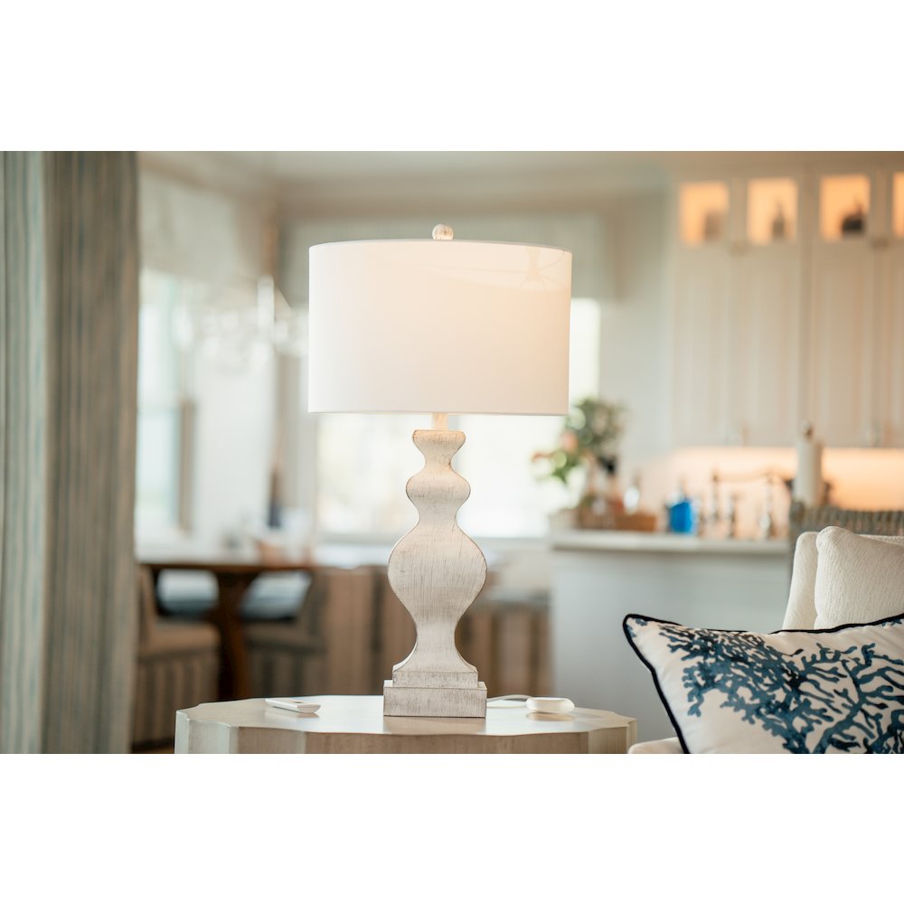 Cyrus - 32" White Farmhouse Polyresin Table Lamp with USB - Set of 2. Picture 2