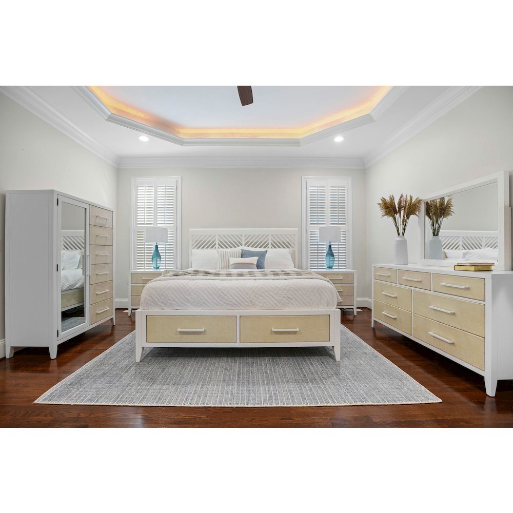 Miramar - Woven Storage Bed - King - Sand and Stark White Finish. Picture 2