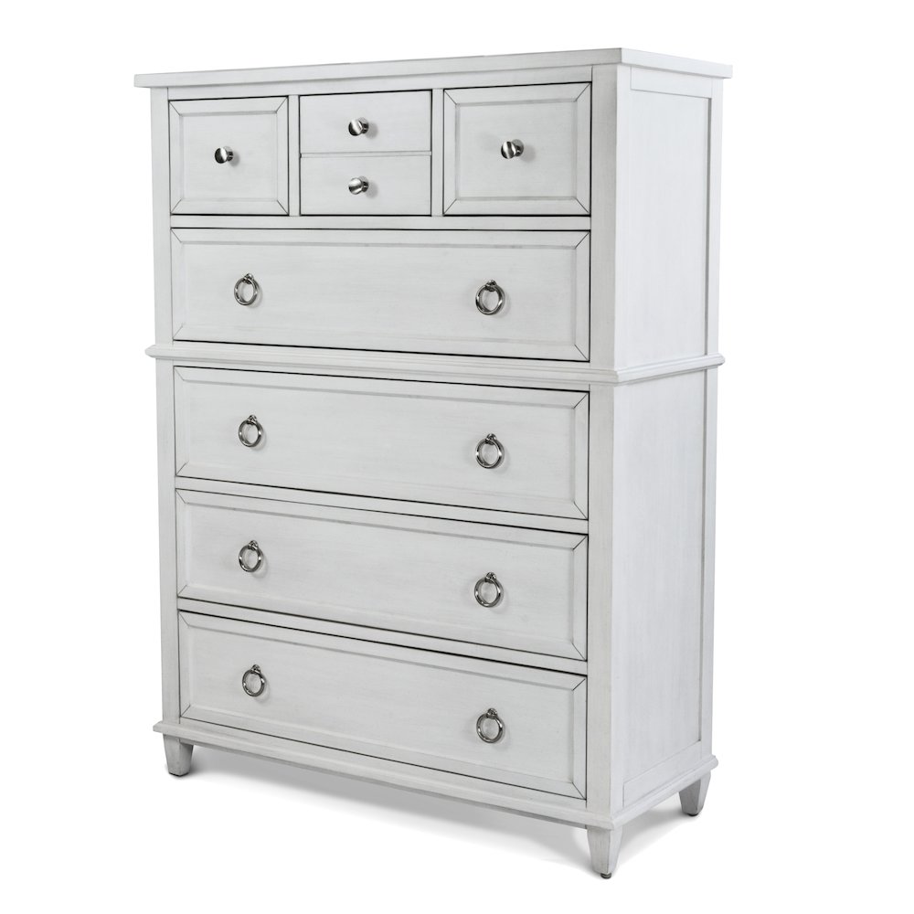 Point Breeze - 7 Drawer Chest - Fresh White with Soft Grey Glaze Finish. Picture 1