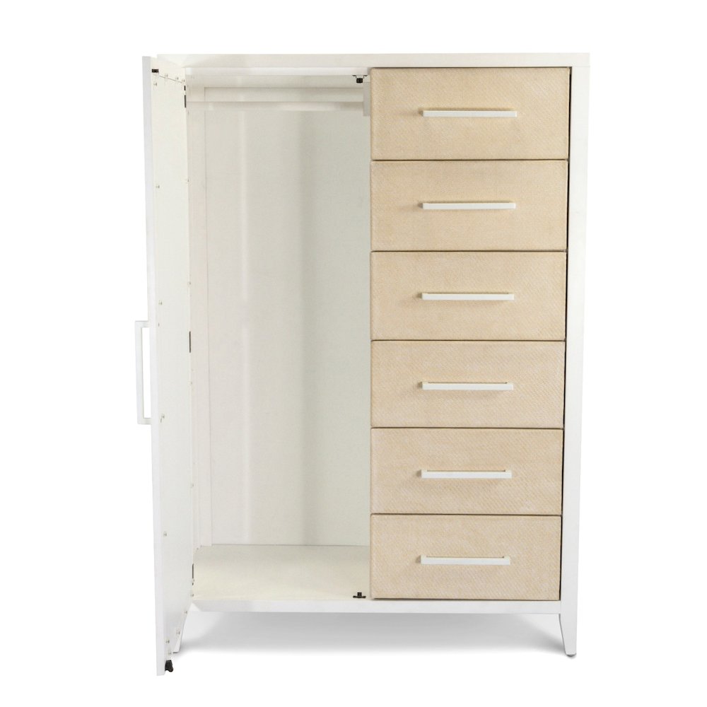 Miramar - Woven Mirrored Door Chest - Sand and Stark White Finish. Picture 5