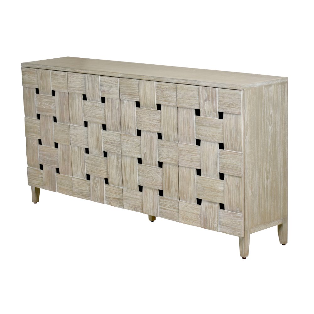 Wooden Weave - 4-Door Credenza with Soft Close Doors - Grey Finish. Picture 1