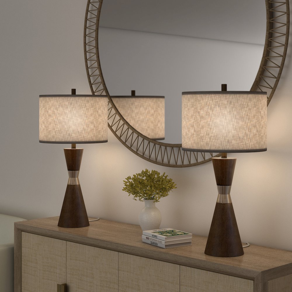 Hourglass, 30.5" Brown Resin & Metal Table Lamps (Set of 2, Contemporary). Picture 5