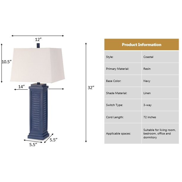 Shutter - 32" Table Lamp with USB - Set of 2 - Navy Finish. Picture 5