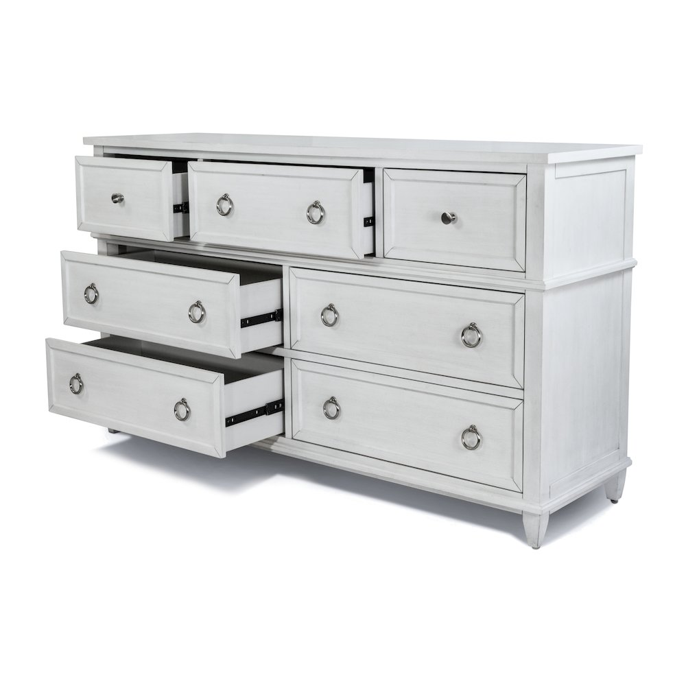 Point Breeze - 7 Drawer Dresser - Fresh White with Soft Grey Glaze Finish. Picture 3