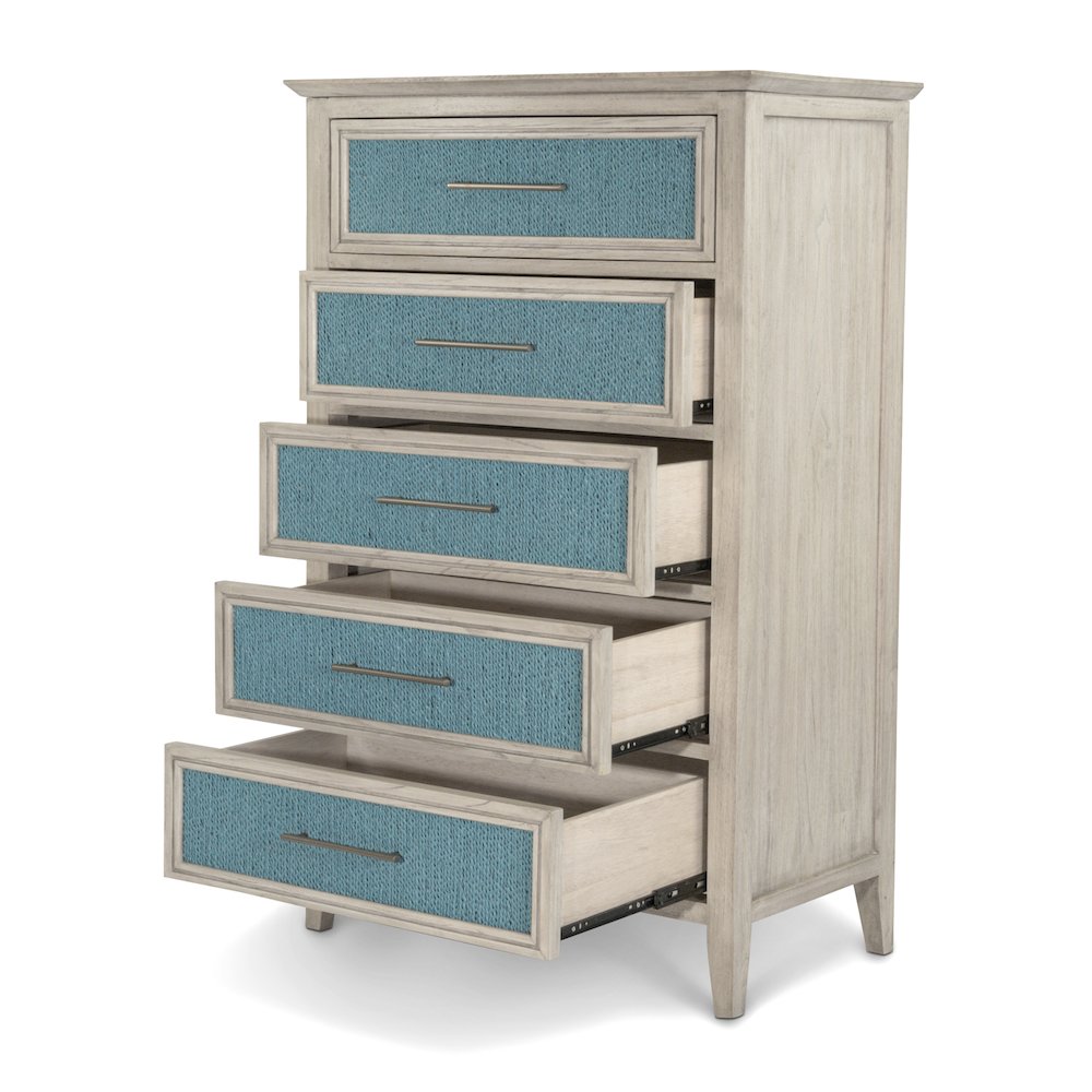 Ocean Isles 5 Drawer Woven Chest Ocean Blue and Aged Ivory Finish. Picture 3