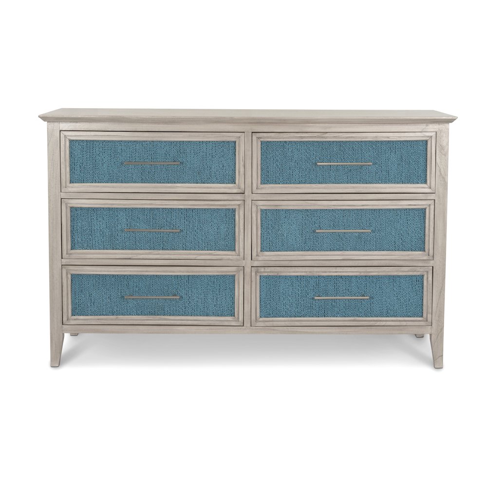Ocean Isles 6 Drawer Woven Dresser Ocean Blue and Aged Ivory Finish. Picture 2