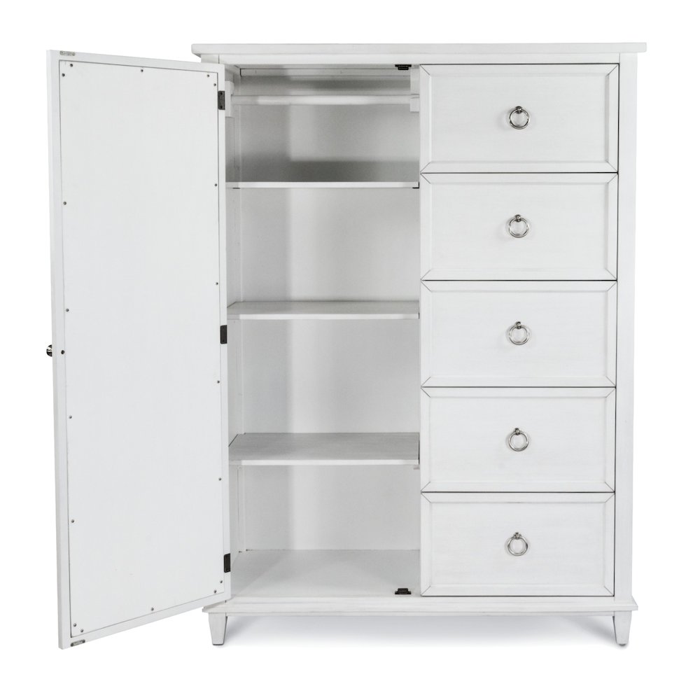 Point Breeze - Mirrored Door Chest - Fresh White with Soft Grey Glaze Finish. Picture 3