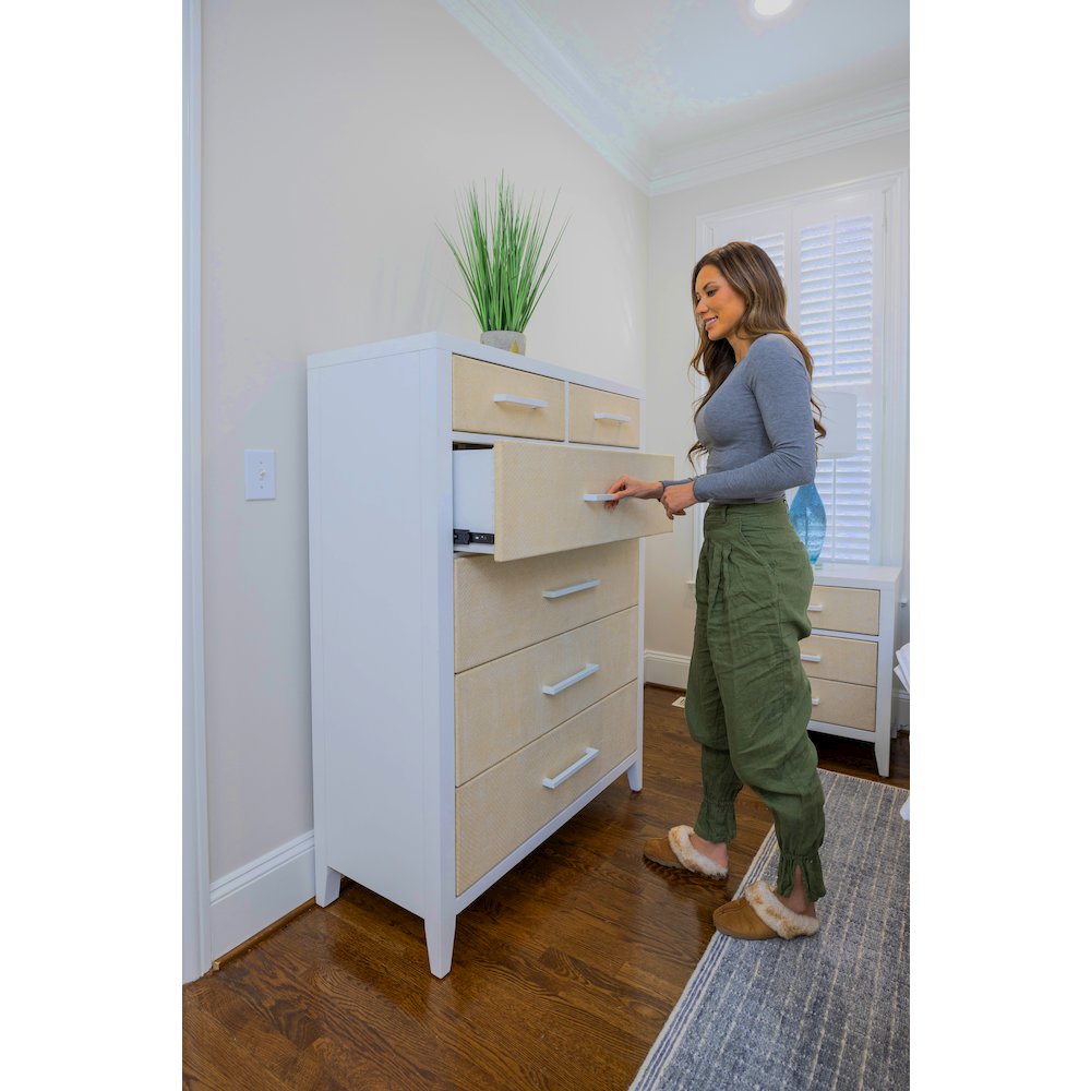 Miramar 6 Drawer Woven Chest Sand and Stark White Finish. Picture 12