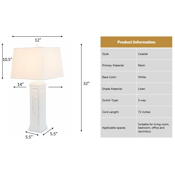 Sea Horse Shutter - 32" Shutter Lamp with USB - Set of 2 - White Finish. Picture 8
