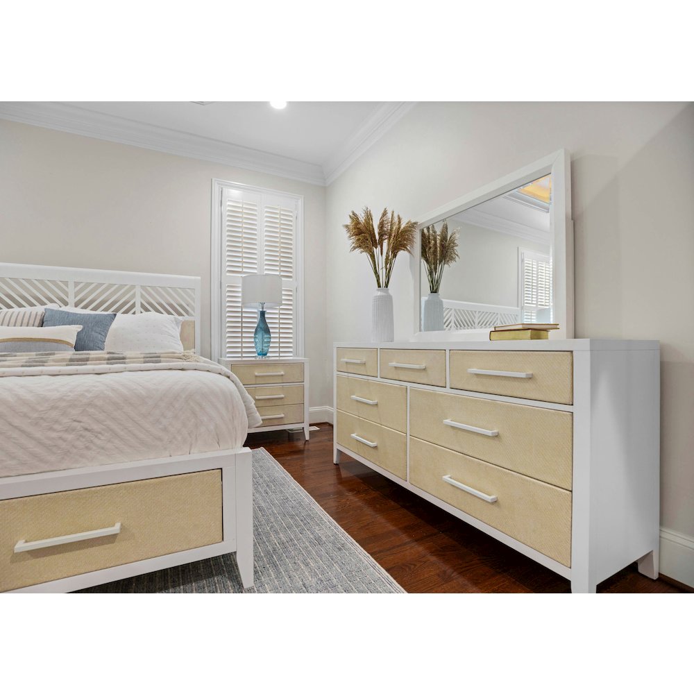 Miramar - 7 Drawer Woven Dresser - Sand and Stark White Finish. Picture 6