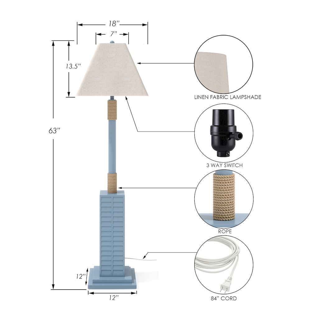 Floor Shutter 63" Polyresin Coastal  Floor Lamp Blue (1pk). Picture 4
