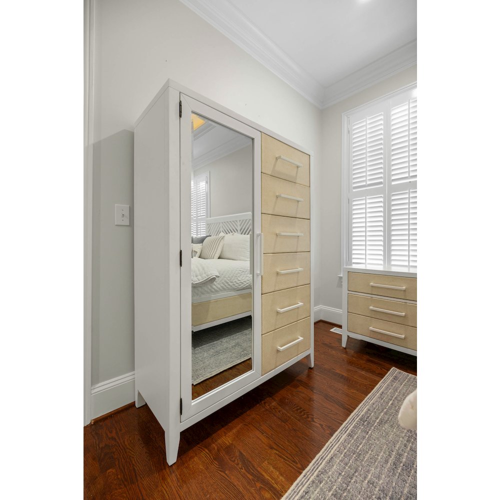 Miramar - Woven Mirrored Door Chest - Sand and Stark White Finish. Picture 11