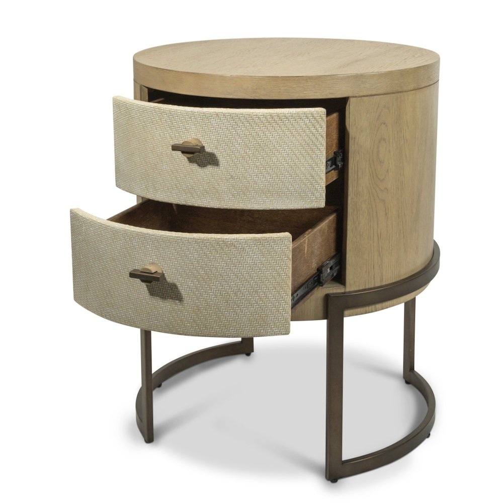 Rio Vista - Woven 2 Drawer Round Accent Nightstand - Muted Earth Tones and Clay. Picture 2