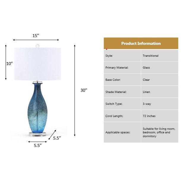 Everly - 30" Blue Tone Art Glass with Crystal Base - Set of 2 - Blue Finish. Picture 7