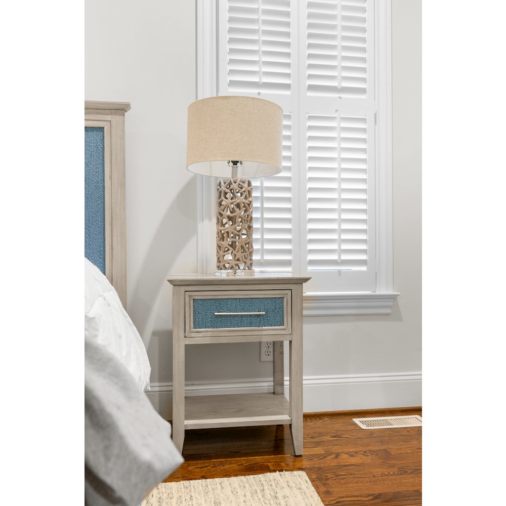 1 Drawer Woven Nightstand with Power and USB A Ocean Blue and Aged Ivory Finish. Picture 8