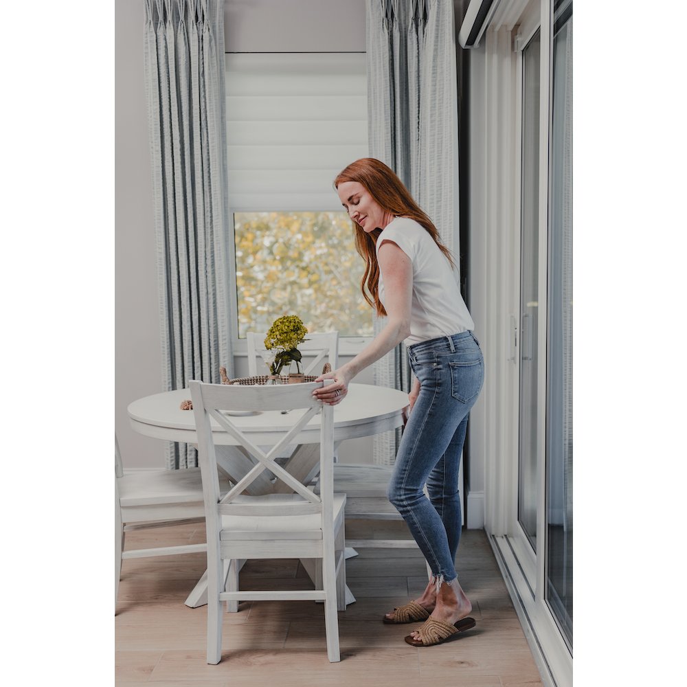 Surfside 45" Round Dining Table  X Shaped Base Weathered White Finish. Picture 9