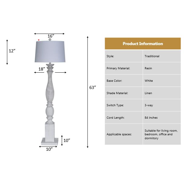 Elmwood - 63" Distressed White Polyresin Floor Lamp - Distressed White Finish. Picture 4