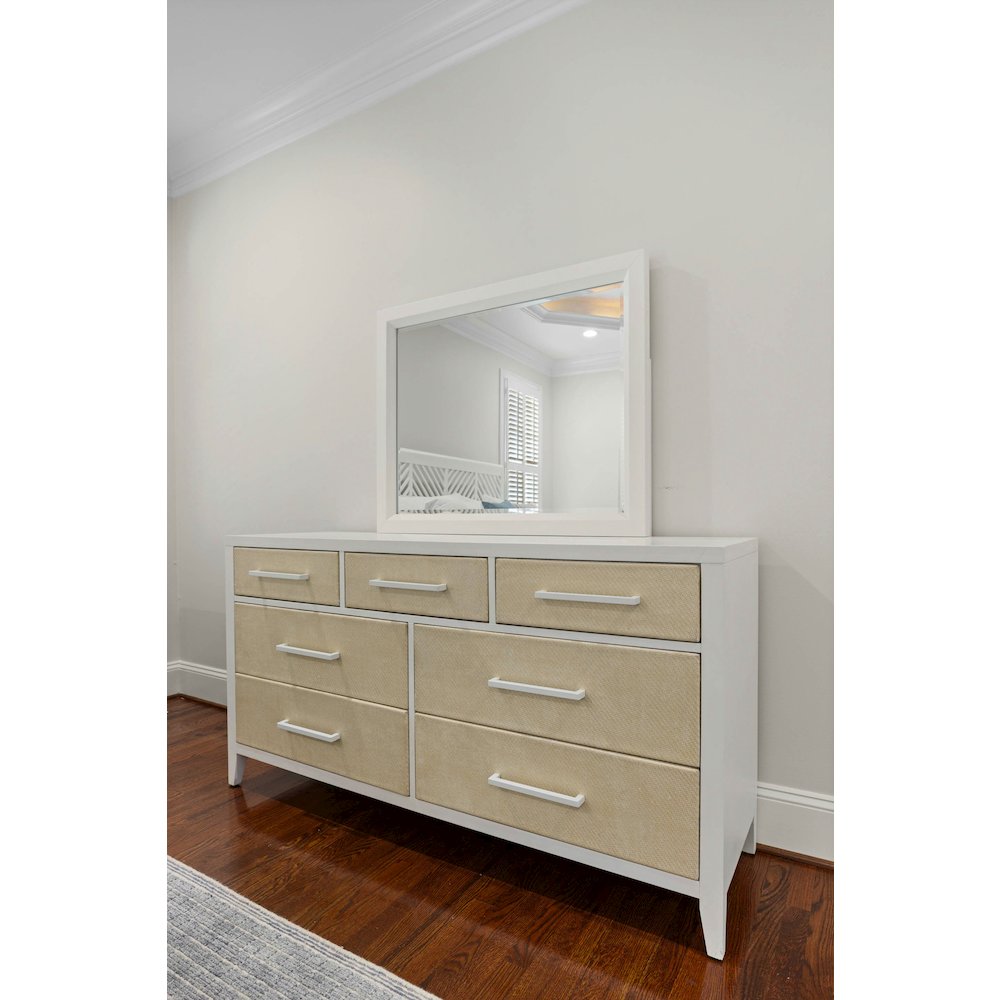 Miramar - 7 Drawer Woven Dresser - Sand and Stark White Finish. Picture 7