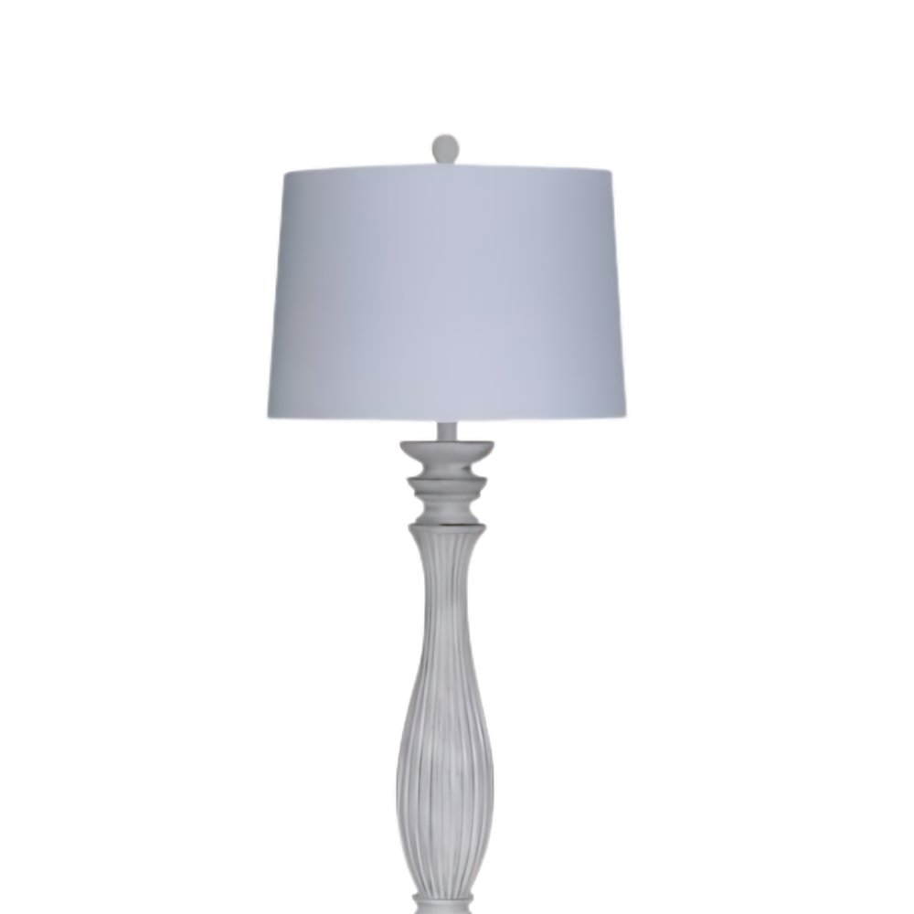 Elmwood - 63" Distressed White Polyresin Floor Lamp - Distressed White Finish. Picture 2