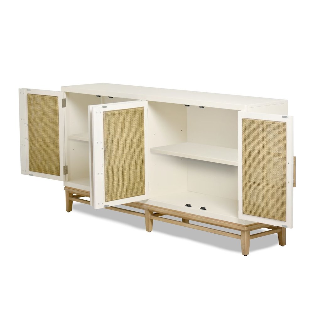 Venice - 4-Door Credenza - White, Natural Finish. Picture 4