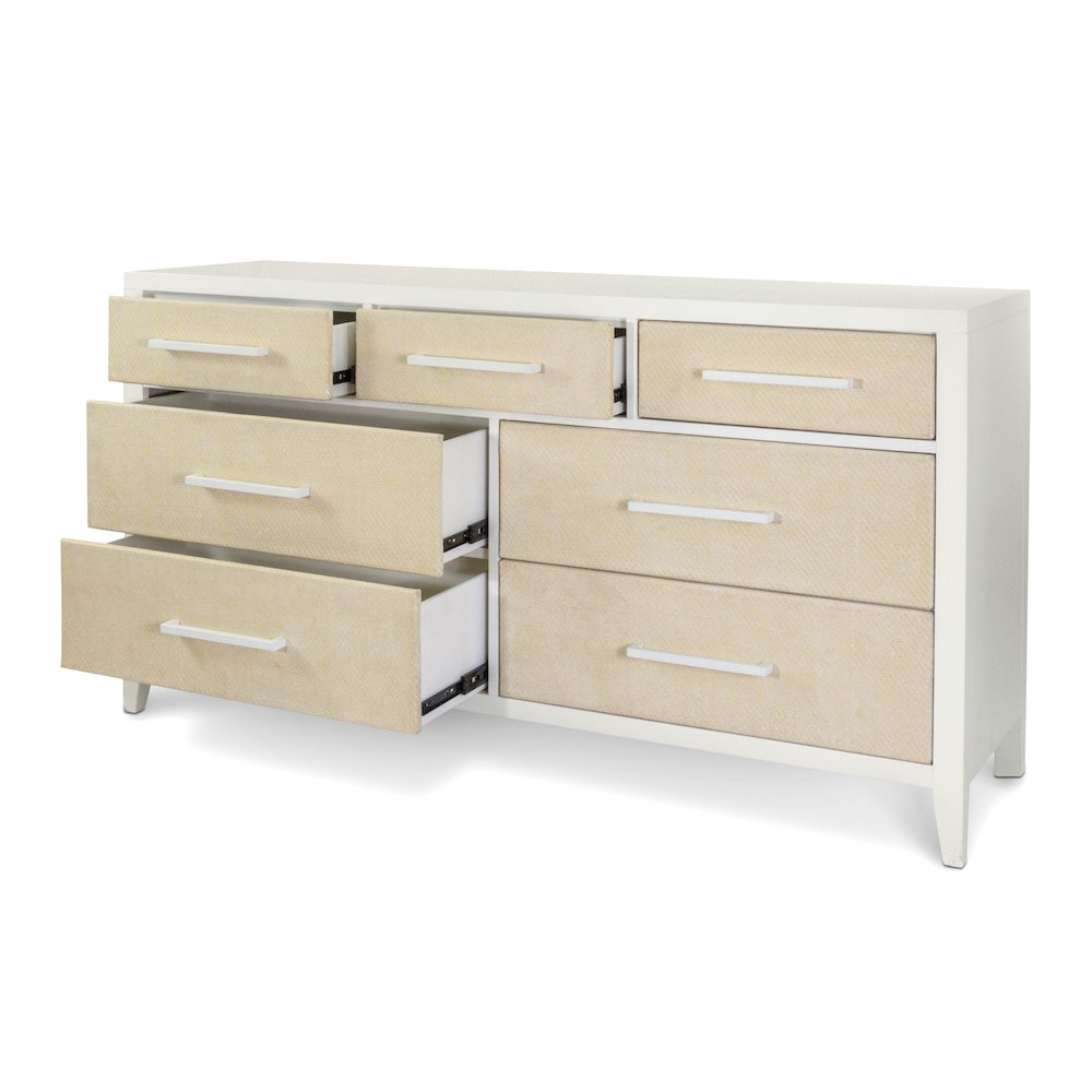 Miramar - 7 Drawer Woven Dresser - Sand and Stark White Finish. Picture 3