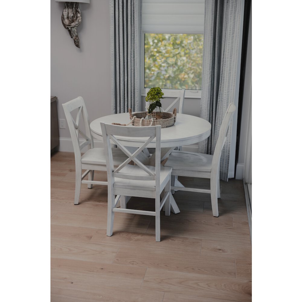 Surfside 45" Round Dining Table  X Shaped Base Weathered White Finish. Picture 6