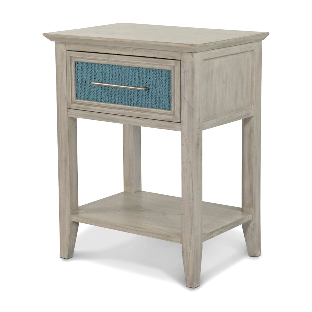 1 Drawer Woven Nightstand with Power and USB A Ocean Blue and Aged Ivory Finish. Picture 1