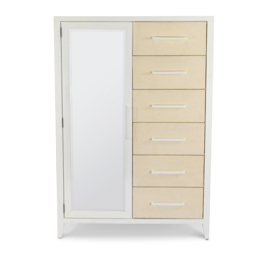Miramar - Woven Mirrored Door Chest - Sand and Stark White Finish. Picture 2
