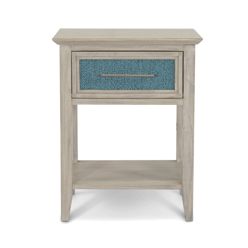 1 Drawer Woven Nightstand with Power and USB A Ocean Blue and Aged Ivory Finish. Picture 2