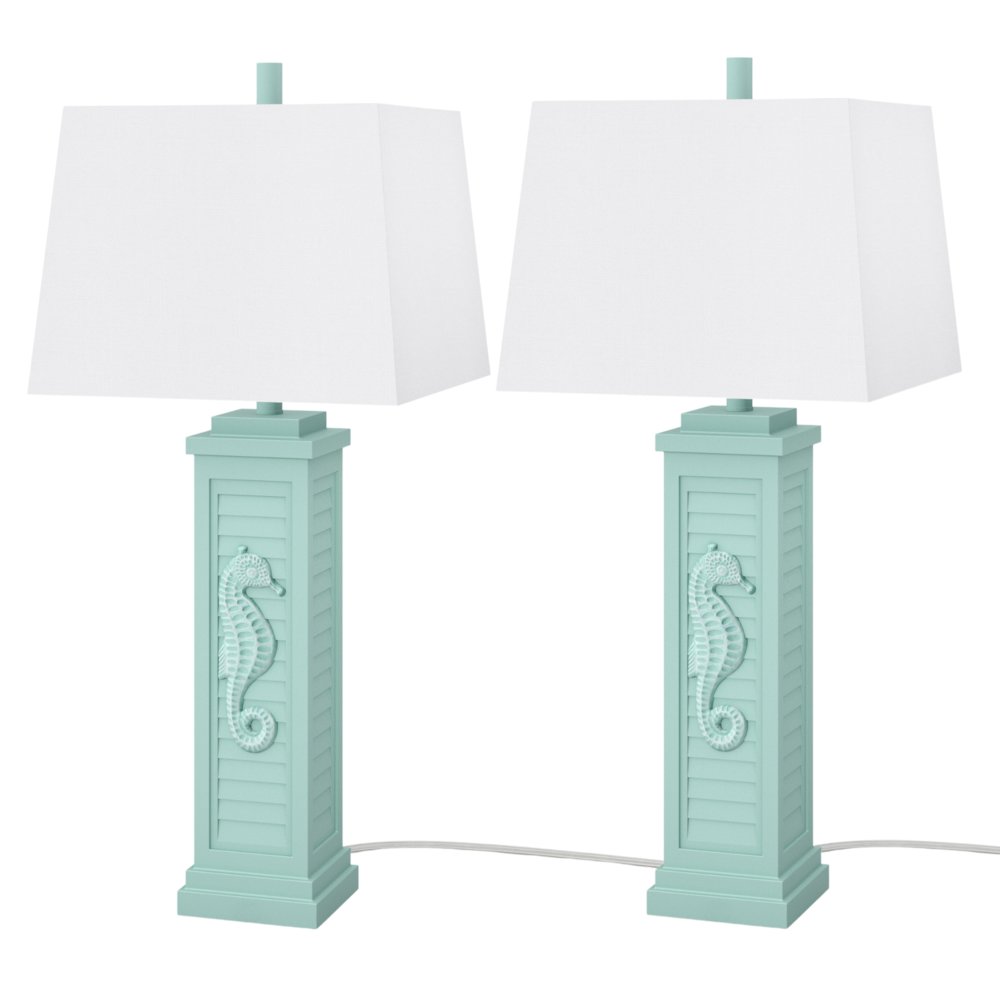 Sea Horse Shutter - 32" Shutter Lamp with USB - Set of 2 - Teal Finish. Picture 1