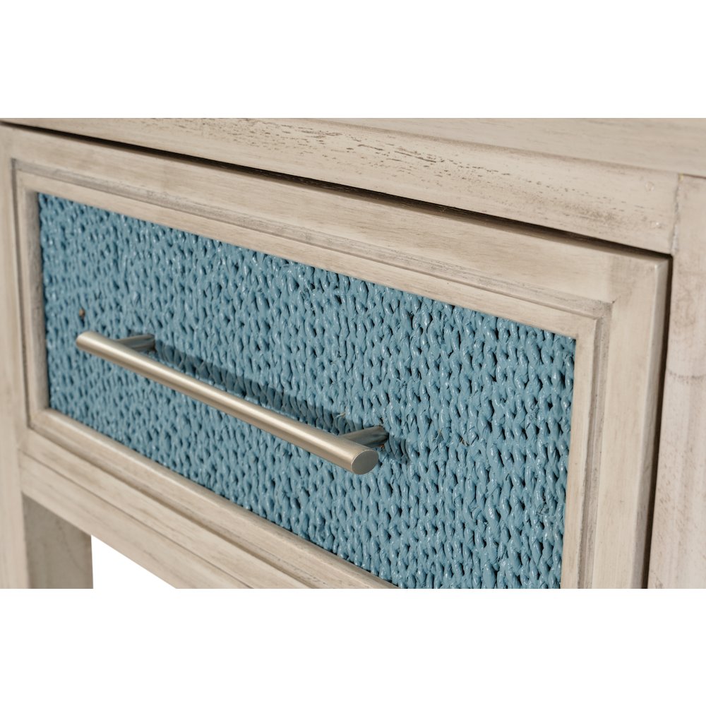 1 Drawer Woven Nightstand with Power and USB A Ocean Blue and Aged Ivory Finish. Picture 7