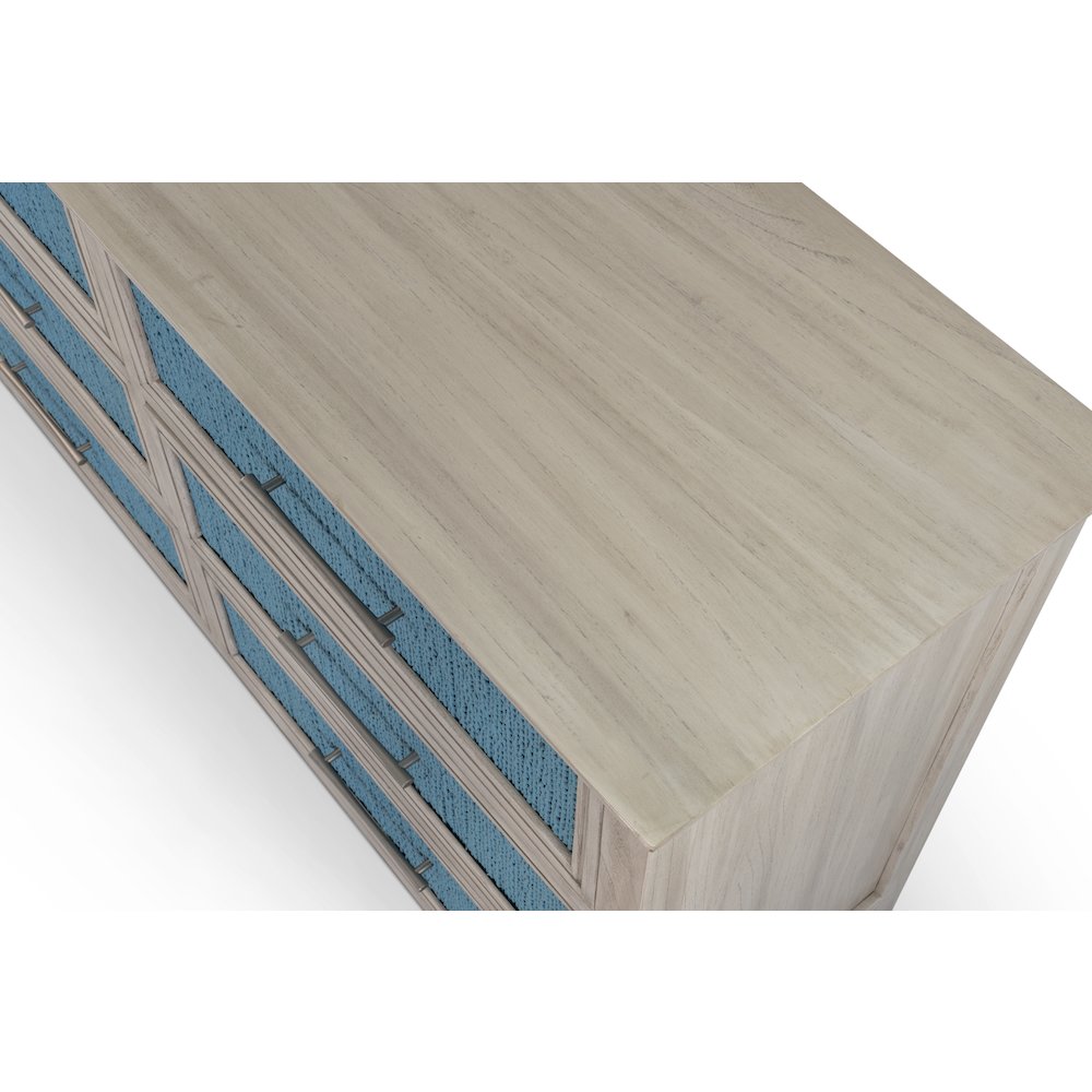 Ocean Isles 6 Drawer Woven Dresser Ocean Blue and Aged Ivory Finish. Picture 4