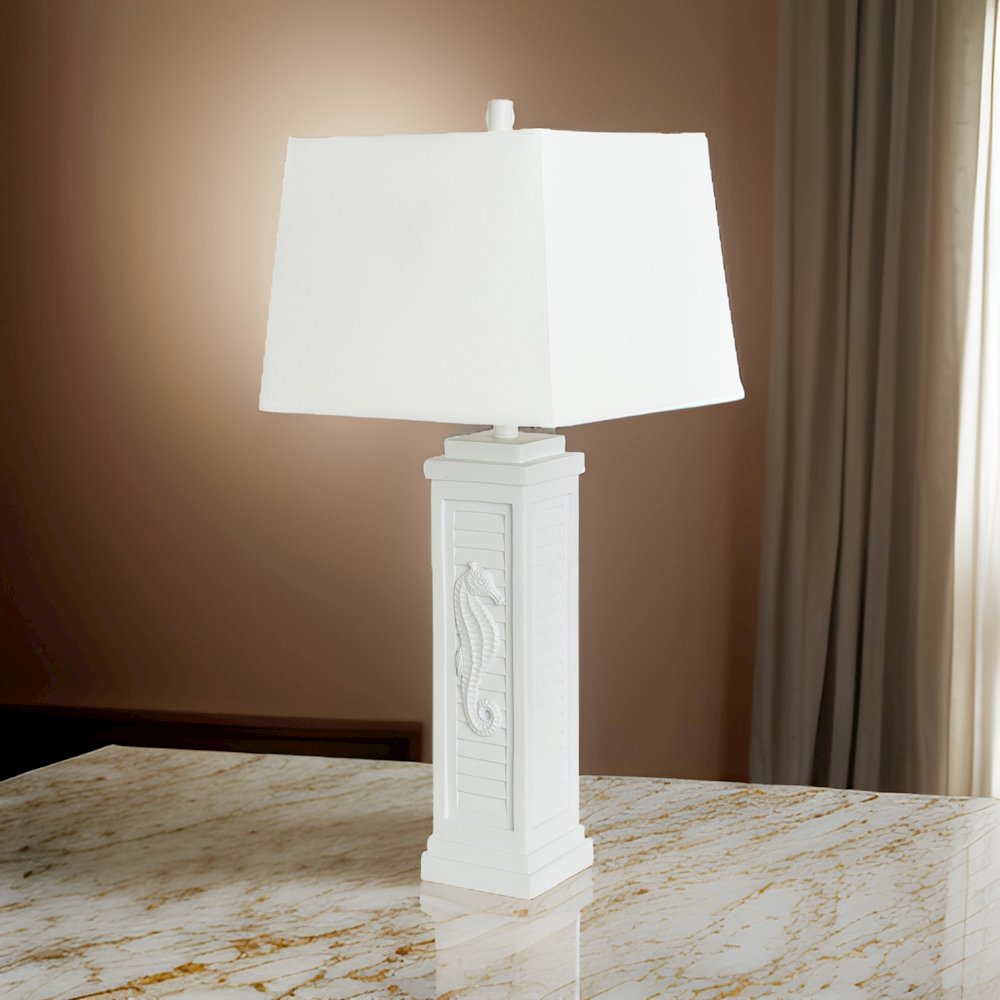 Sea Horse Shutter - 32" Shutter Lamp with USB - Set of 2 - White Finish. Picture 2