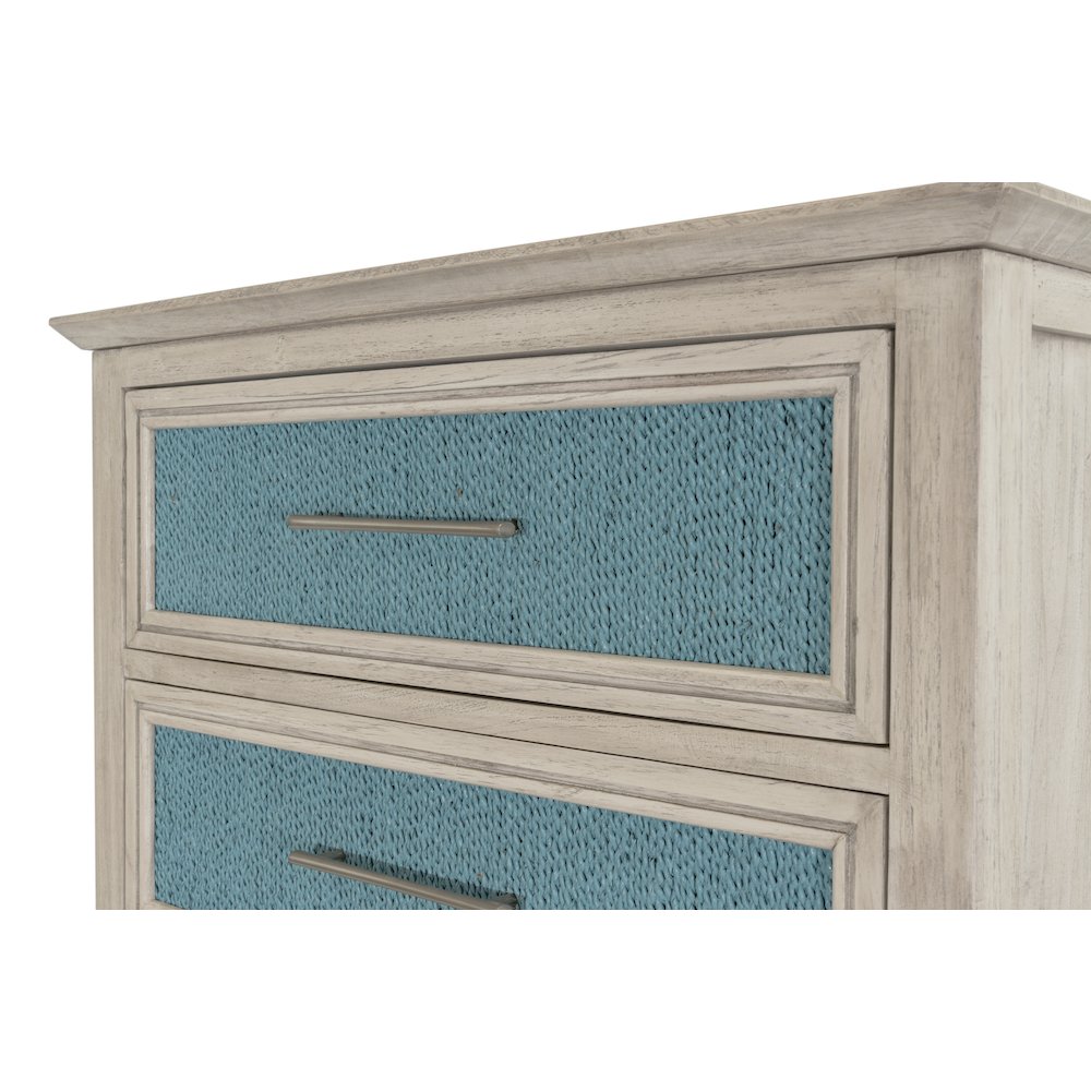 Ocean Isles 5 Drawer Woven Chest Ocean Blue and Aged Ivory Finish. Picture 6