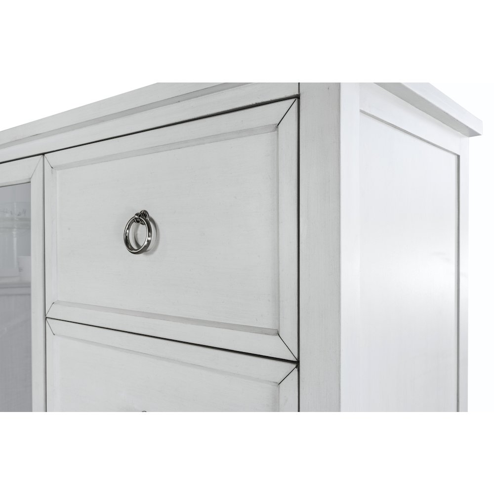 Point Breeze - Mirrored Door Chest - Fresh White with Soft Grey Glaze Finish. Picture 6