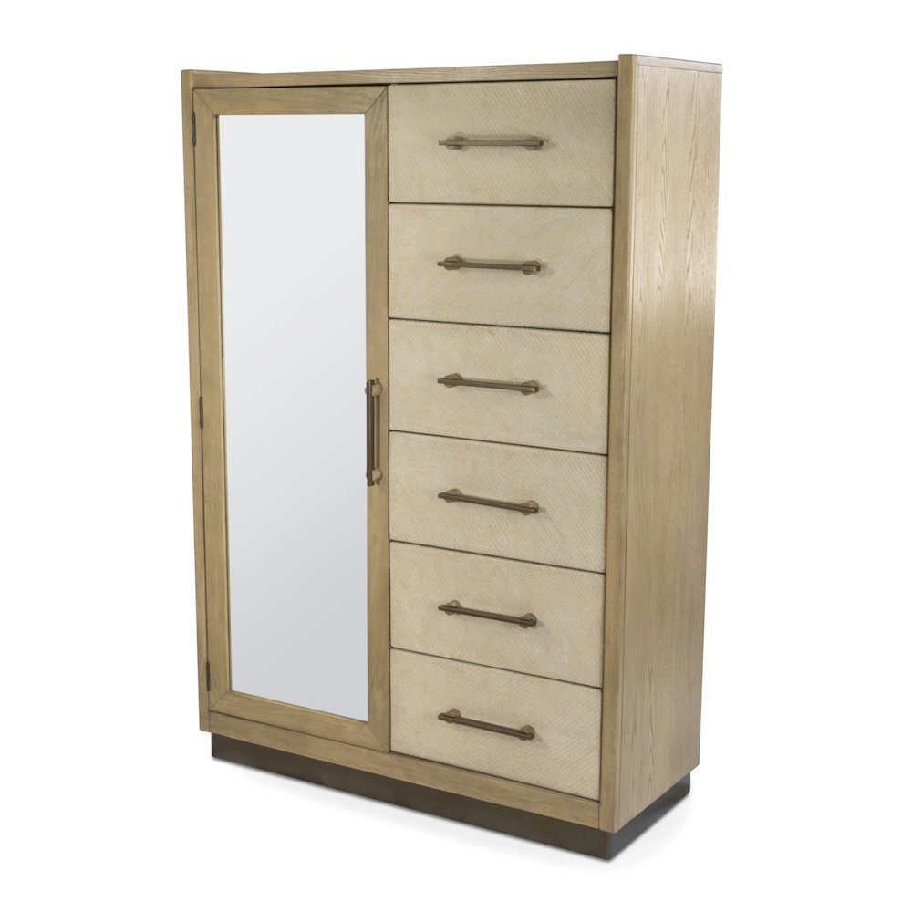 Rio Vista - Woven Mirrored Door Chest - Muted Earth Tones and Clay Finish. Picture 1