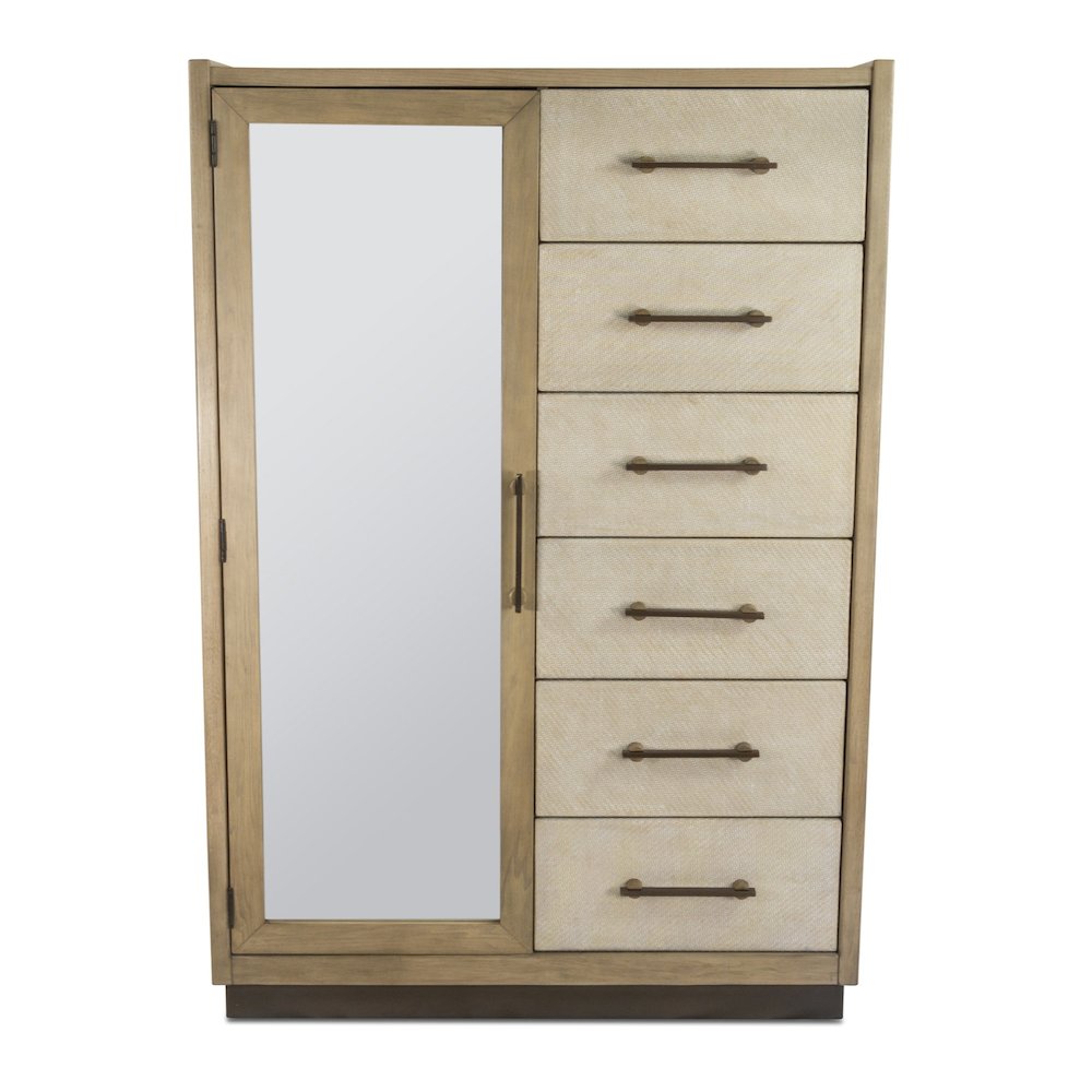 Rio Vista - Woven Mirrored Door Chest - Muted Earth Tones and Clay Finish. Picture 2
