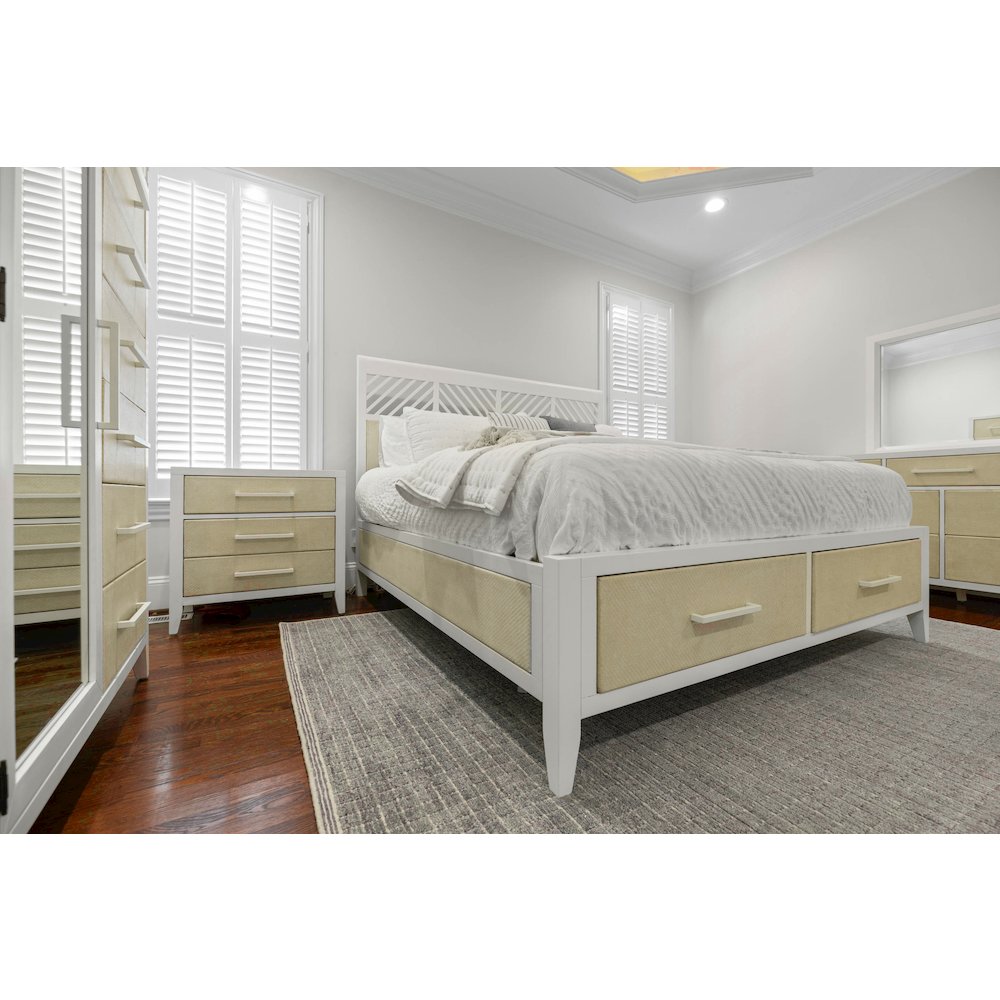 Miramar - Woven Storage Bed - King - Sand and Stark White Finish. Picture 6