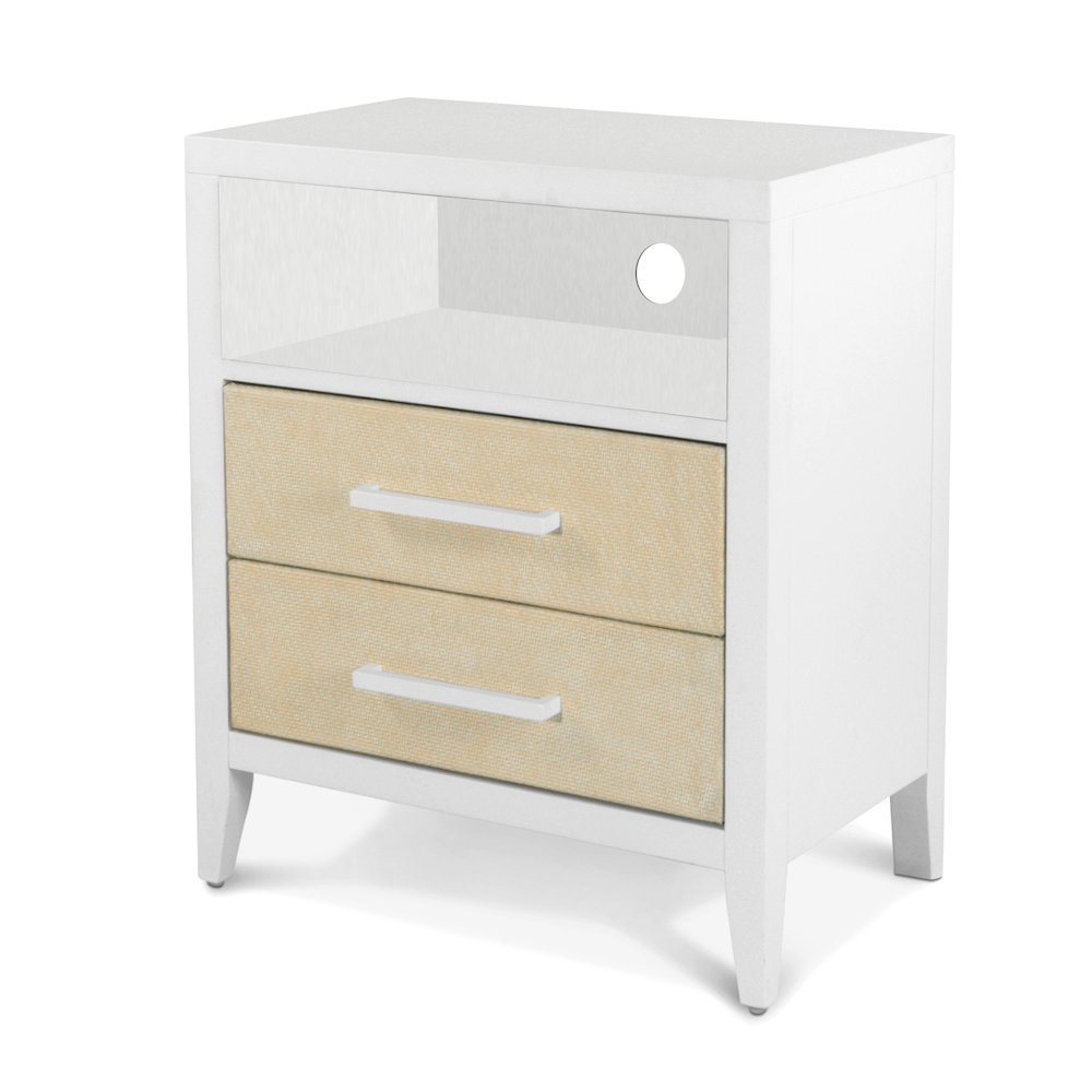Miramar - 2 Drawer Woven Nightstand with Power Strip, USB-A and USB-C Port. Picture 1