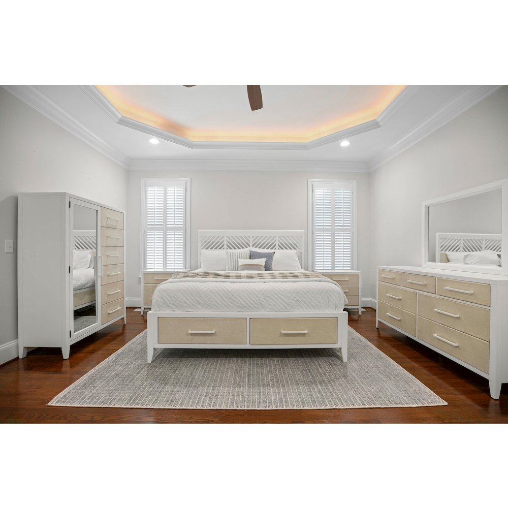 Miramar - Woven Storage Bed - King - Sand and Stark White Finish. Picture 4