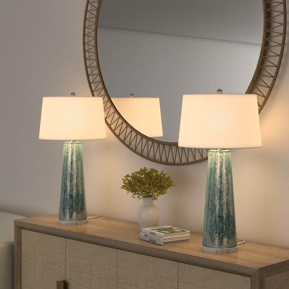 Emerald Rain - 32" Abstract Green Toned Table Lamp - Set of 2 - Green Finish. Picture 1