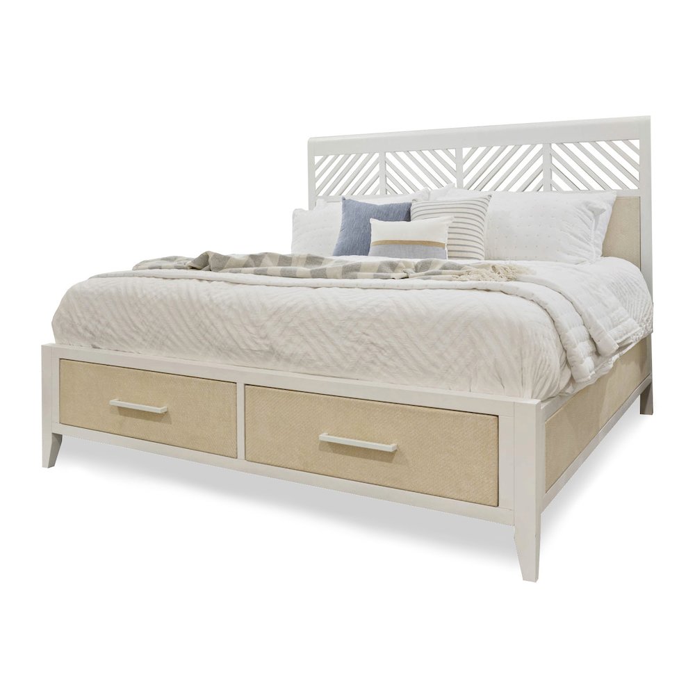 Miramar - Woven Storage Bed - King - Sand and Stark White Finish. Picture 1