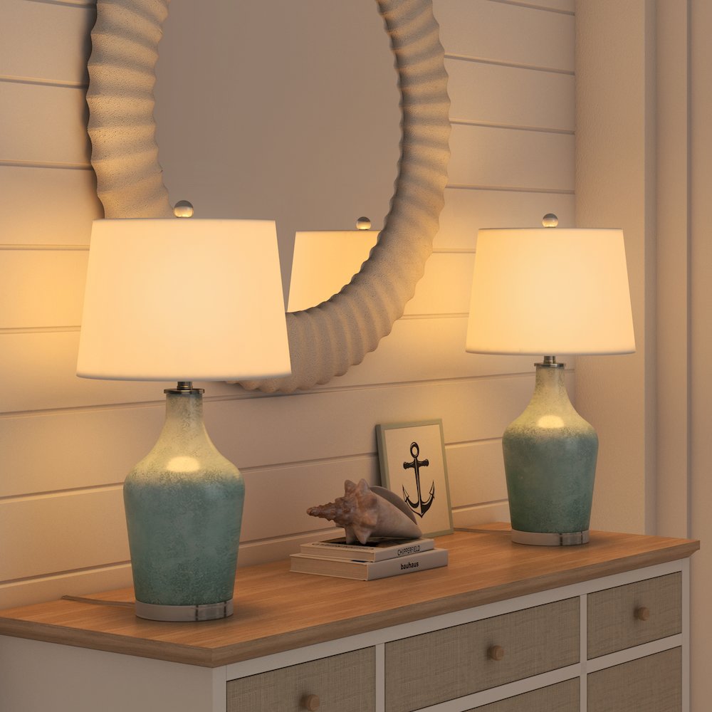 Mist - 25" Glass Table Lamp - Set of 2 - Aqua Finish. Picture 1