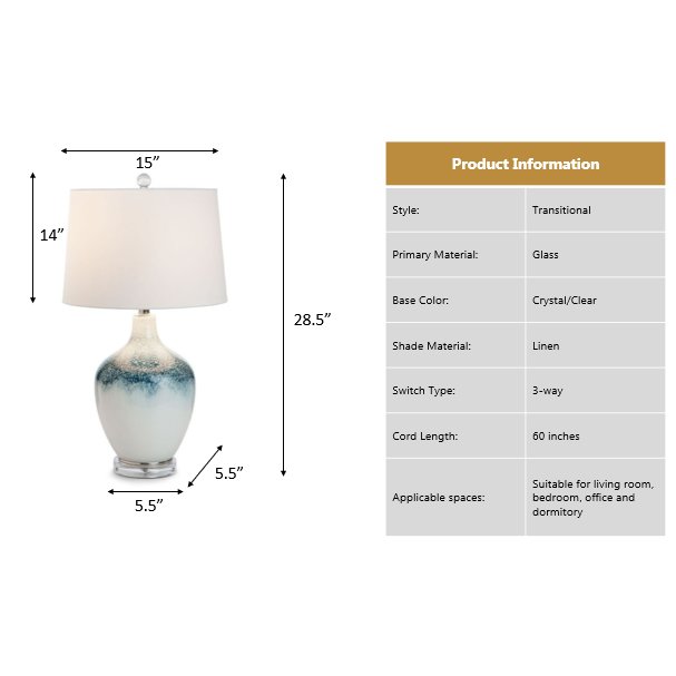 Coast - 28.5" Blue and White Glass Table Lamp - Set of 2 - Blue, White Finish. Picture 5