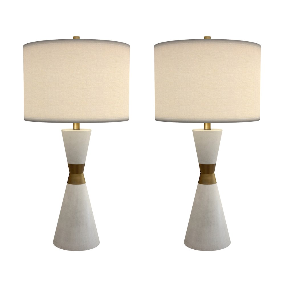Hourglass - 30.5" Resin and Metal Table Lamp - Set of Two - White, Gold Finish. Picture 1