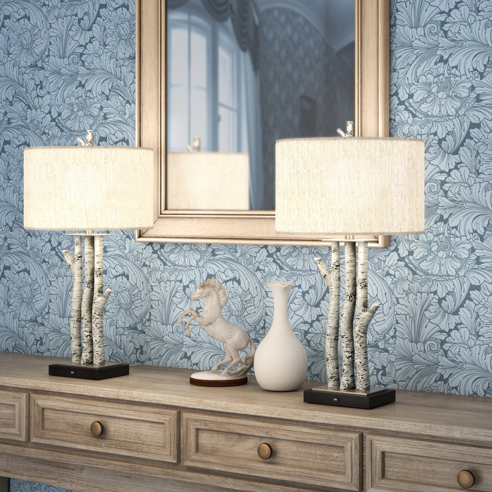 Birchwood Trio - 29.5" Table Lamp with USB - Set of 2 - White Wash Finish. Picture 5