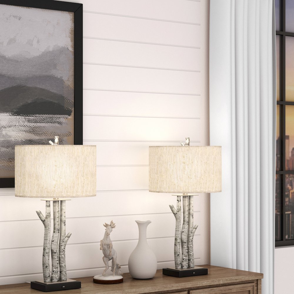 Birchwood Trio - 29.5" Table Lamp with USB - Set of 2 - White Wash Finish. Picture 6