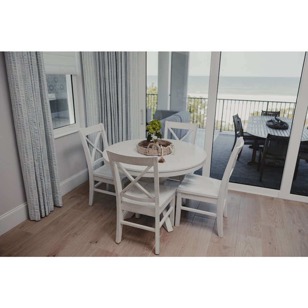 Surfside 45" Round Dining Table  X Shaped Base Weathered White Finish. Picture 10