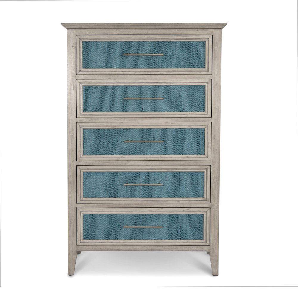 Ocean Isles 5 Drawer Woven Chest Ocean Blue and Aged Ivory Finish. Picture 2