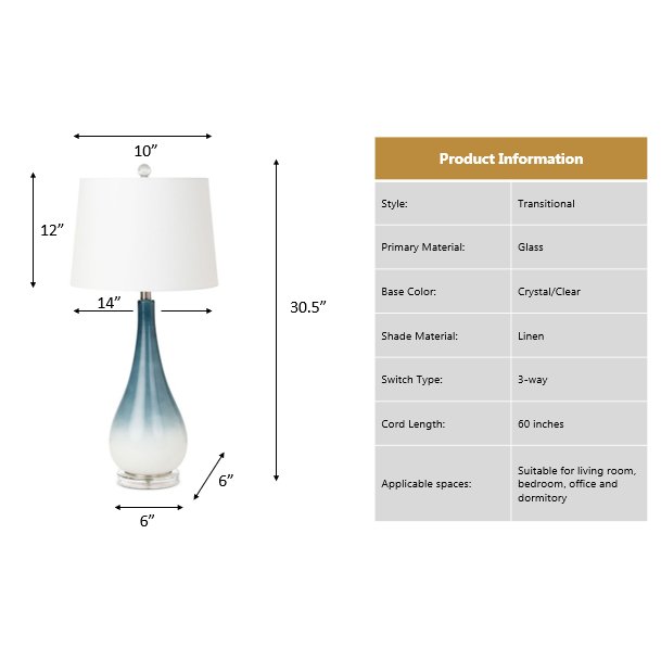 Serenity - 30.5" Glass Table Lamp - Set of 2 - Blue, White Finish. Picture 5